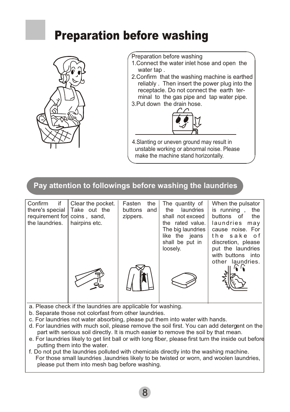 Preparation before washing | haier XQB55-10 User Manual | Page 10 / 18