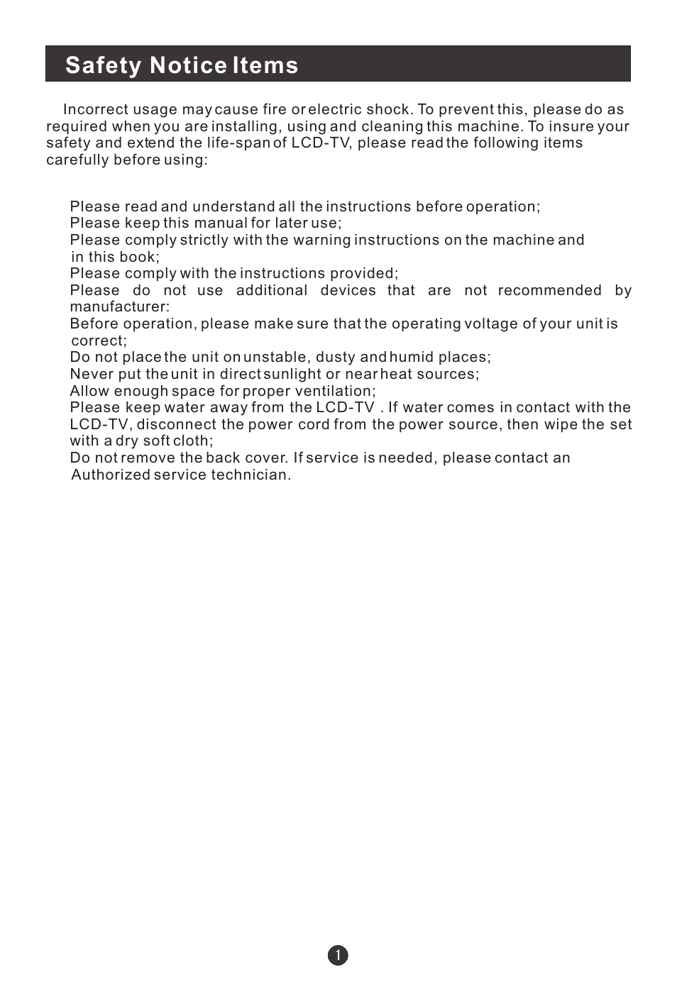 Safety notice items | haier HLC1 User Manual | Page 6 / 42