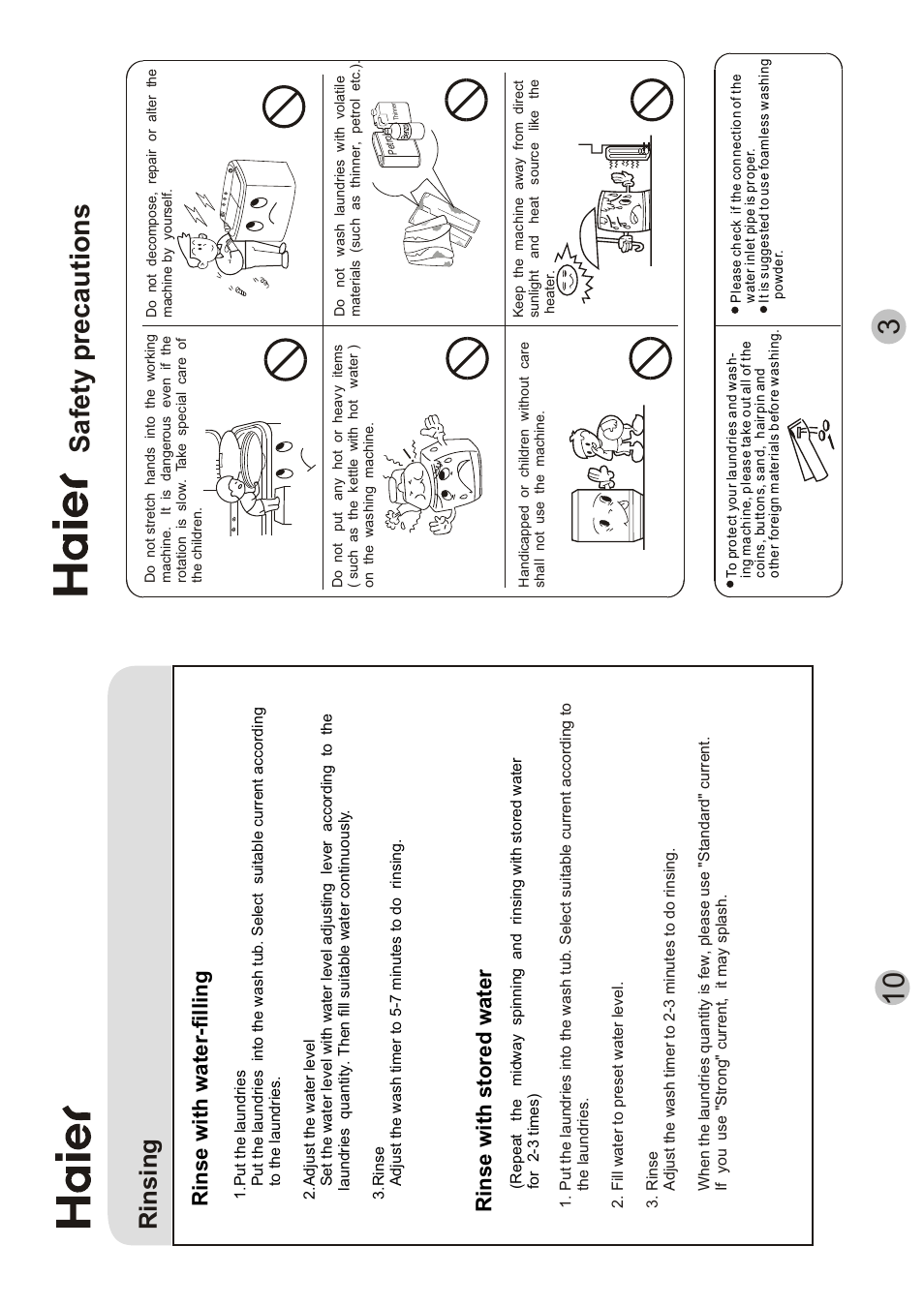 Safety precautions, Rinsing, Rinse with stored water | Rinse with water-filling | haier AWT-120LI User Manual | Page 5 / 8