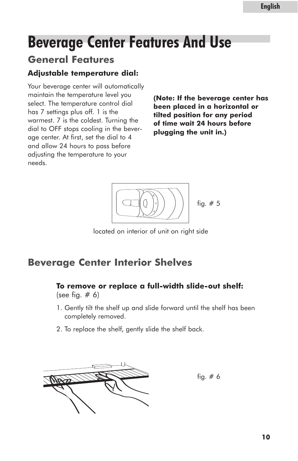 Beverage center features and use, General features, Beverage center interior shelves | haier hc125fvs User Manual | Page 11 / 48