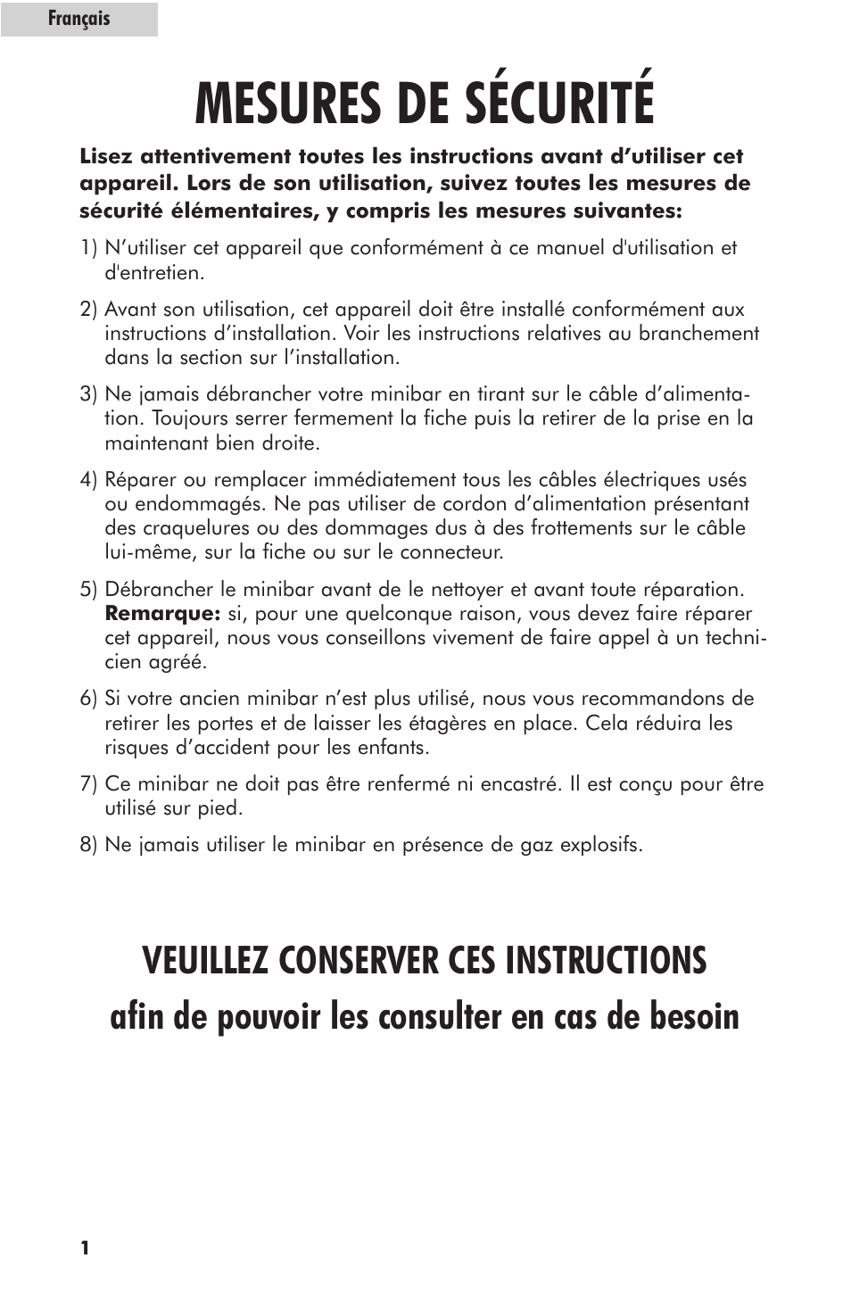 Mesures de sécurité | haier hc125fvs User Manual | Page 18 / 48