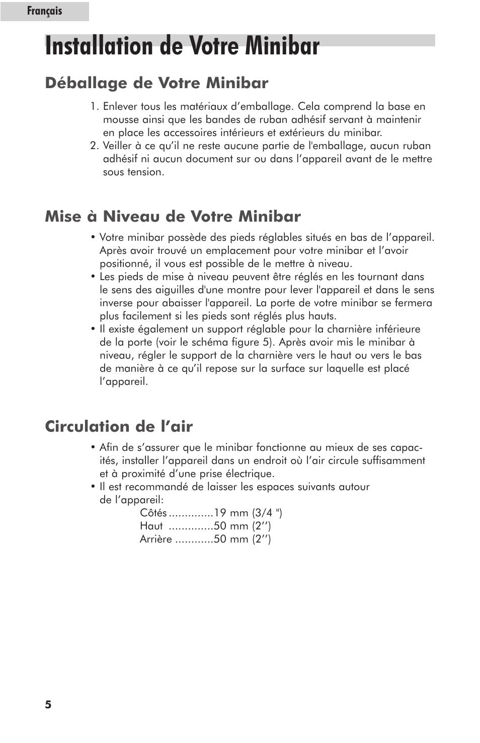 Installation de votre minibar | haier hc125fvs User Manual | Page 22 / 48