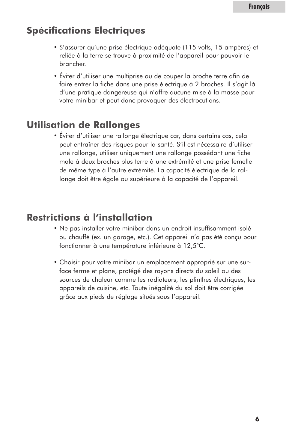 Spécifications electriques | haier hc125fvs User Manual | Page 23 / 48