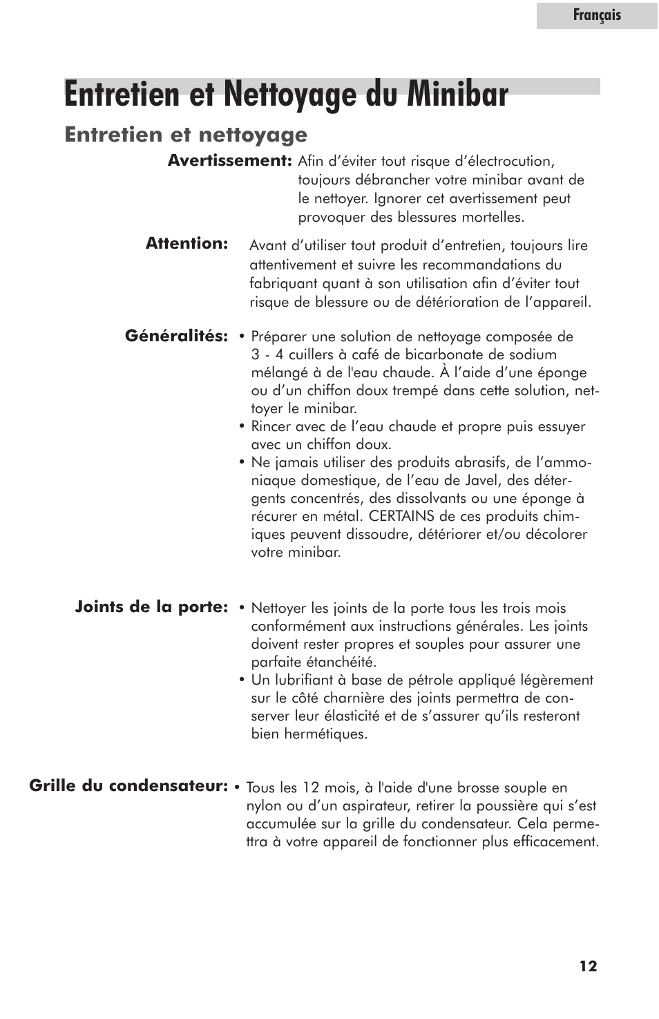 Entretien et nettoyage du minibar, Entretien et nettoyage | haier hc125fvs User Manual | Page 29 / 48