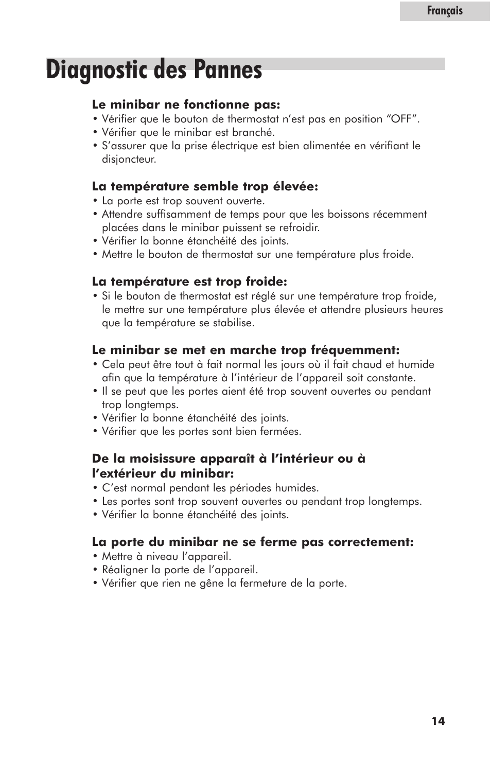Diagnostic des pannes | haier hc125fvs User Manual | Page 31 / 48