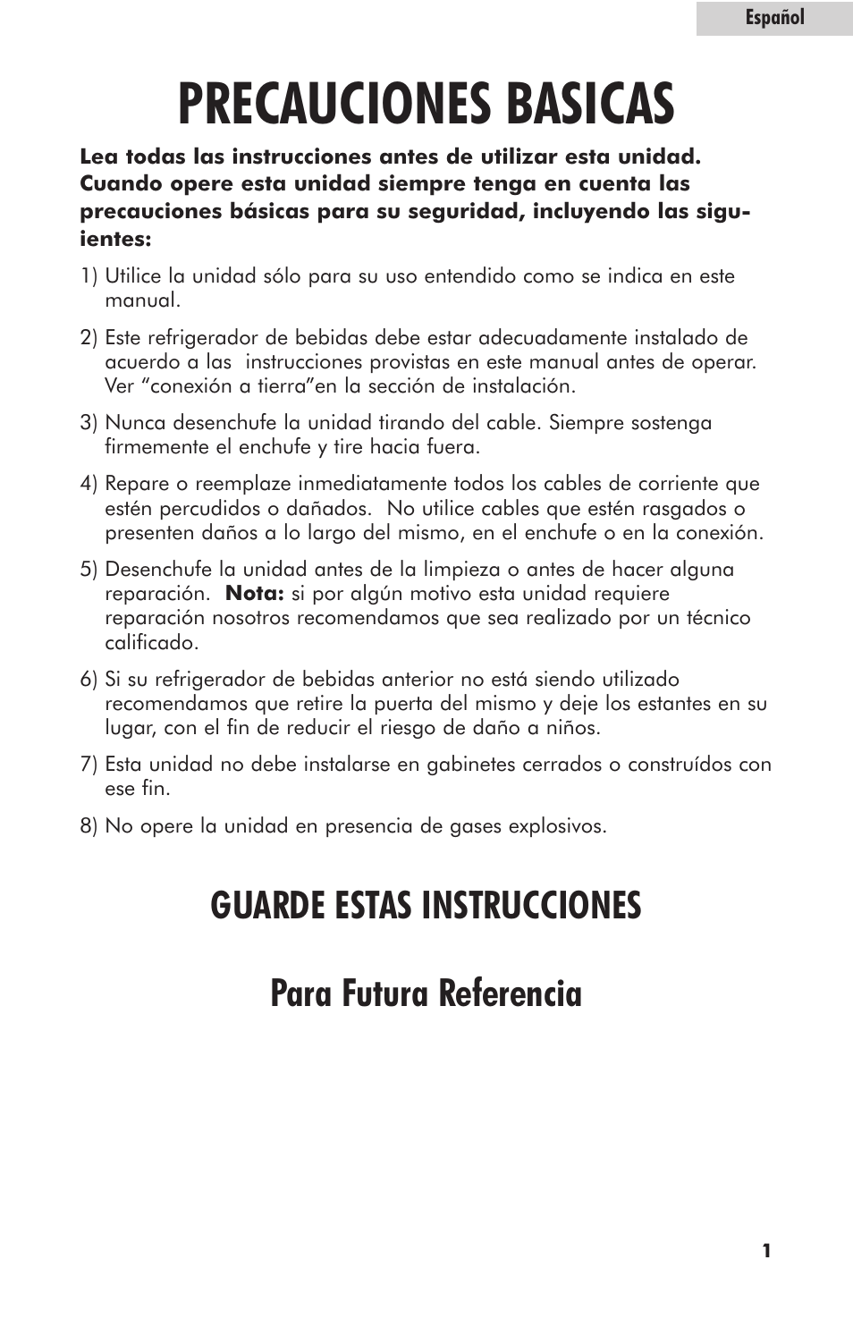 Precauciones basicas, Guarde estas instrucciones para futura referencia | haier hc125fvs User Manual | Page 33 / 48