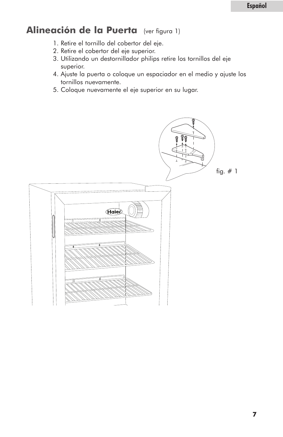 Alineación de la puerta | haier hc125fvs User Manual | Page 39 / 48