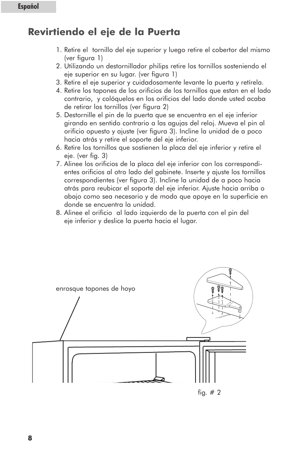 Revirtiendo el eje de la puerta | haier hc125fvs User Manual | Page 40 / 48