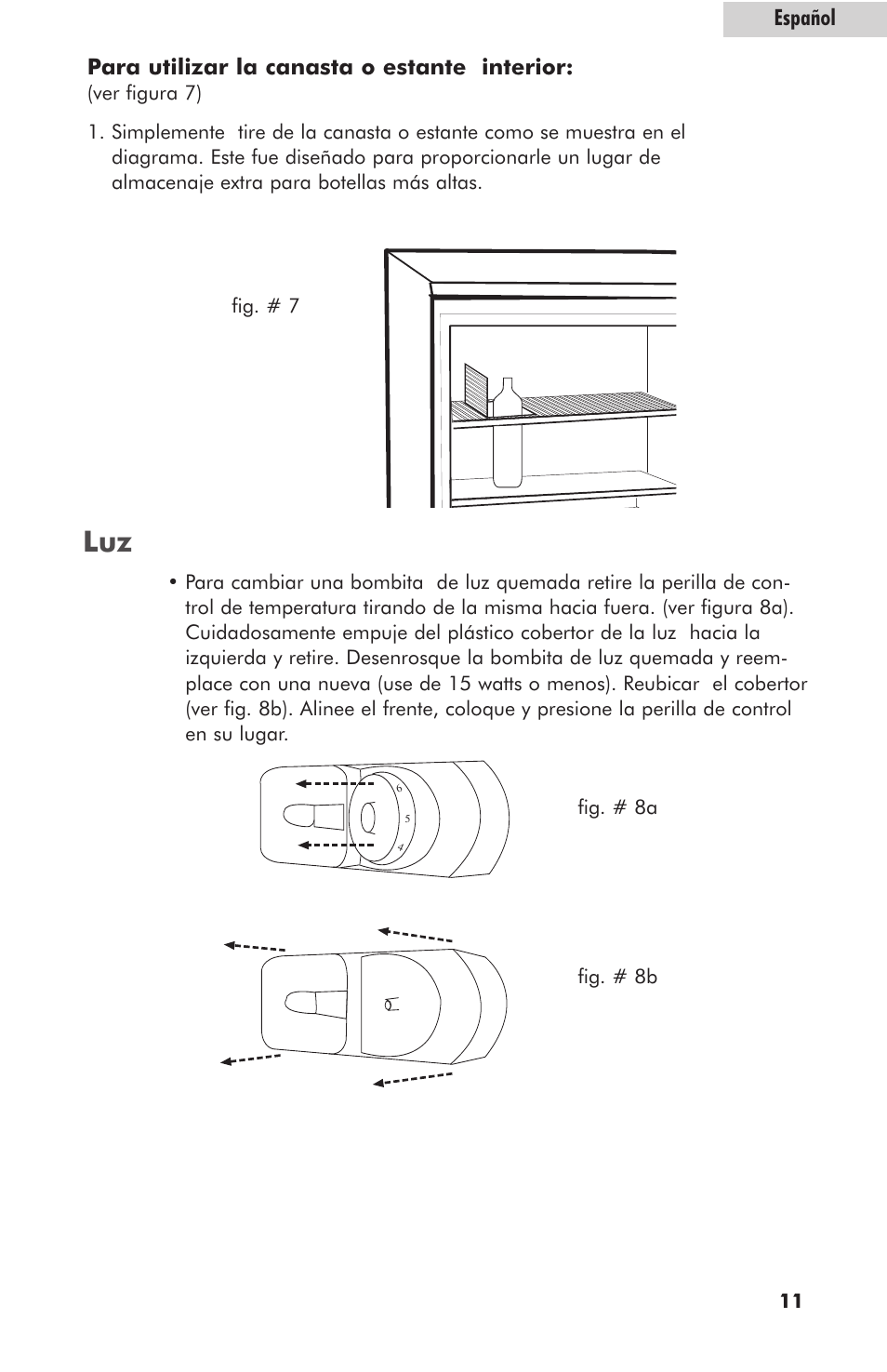 Español, Para utilizar la canasta o estante interior | haier hc125fvs User Manual | Page 43 / 48