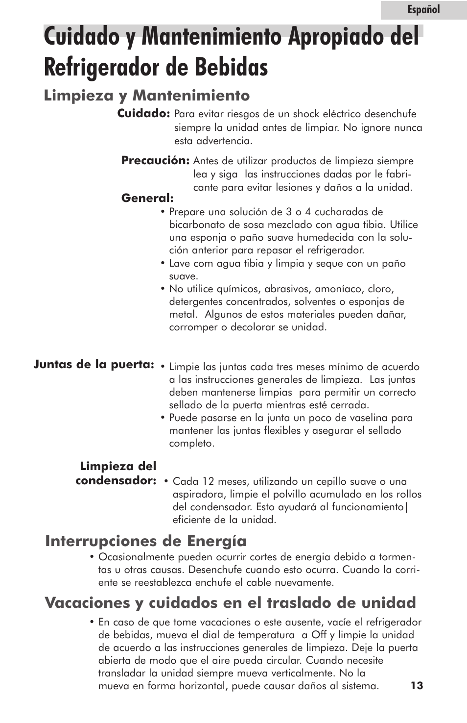 Limpieza y mantenimiento | haier hc125fvs User Manual | Page 45 / 48