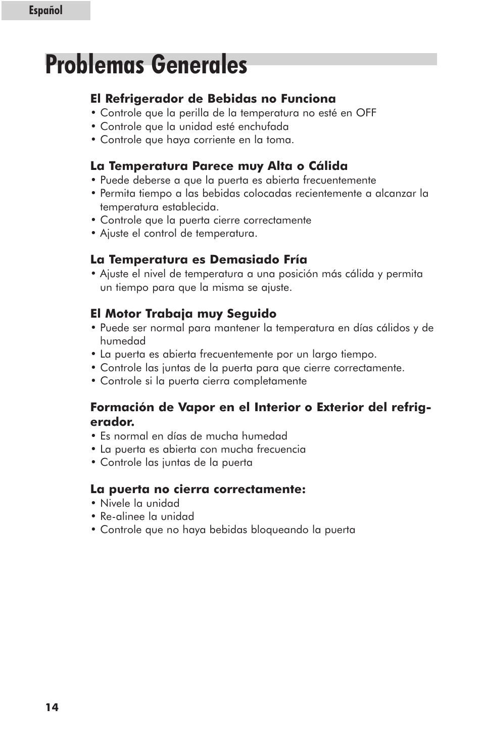 Problemas generales | haier hc125fvs User Manual | Page 46 / 48