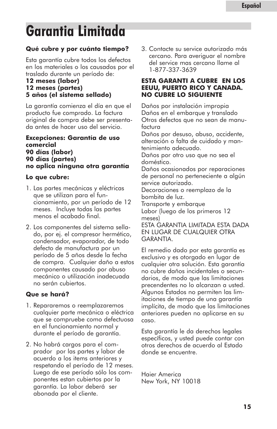 Garantia limitada | haier hc125fvs User Manual | Page 47 / 48