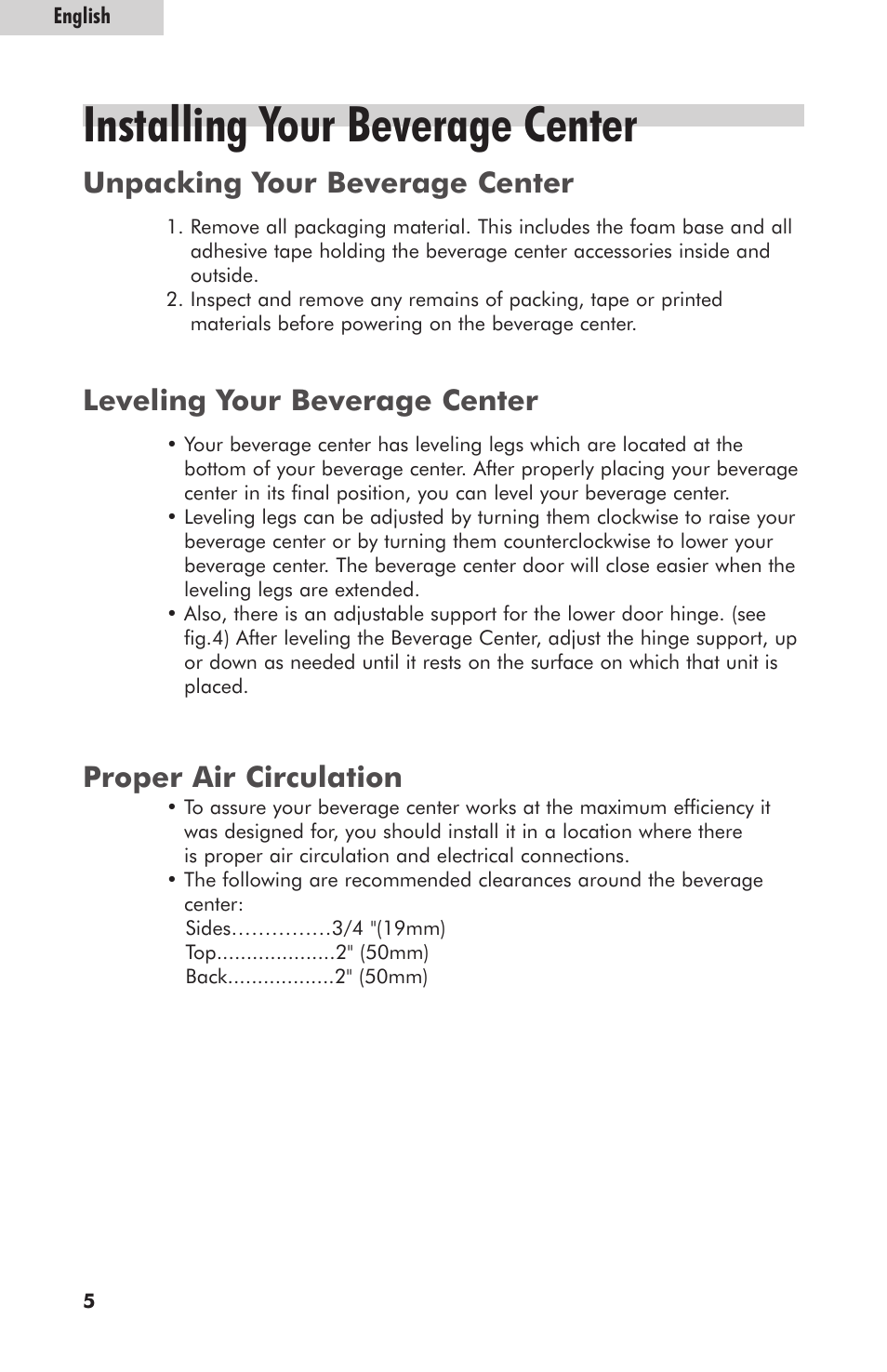 Installing your beverage center | haier hc125fvs User Manual | Page 6 / 48