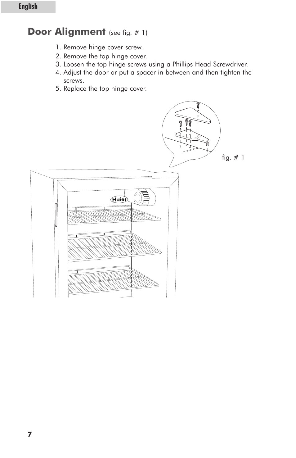 Door alignment | haier hc125fvs User Manual | Page 8 / 48