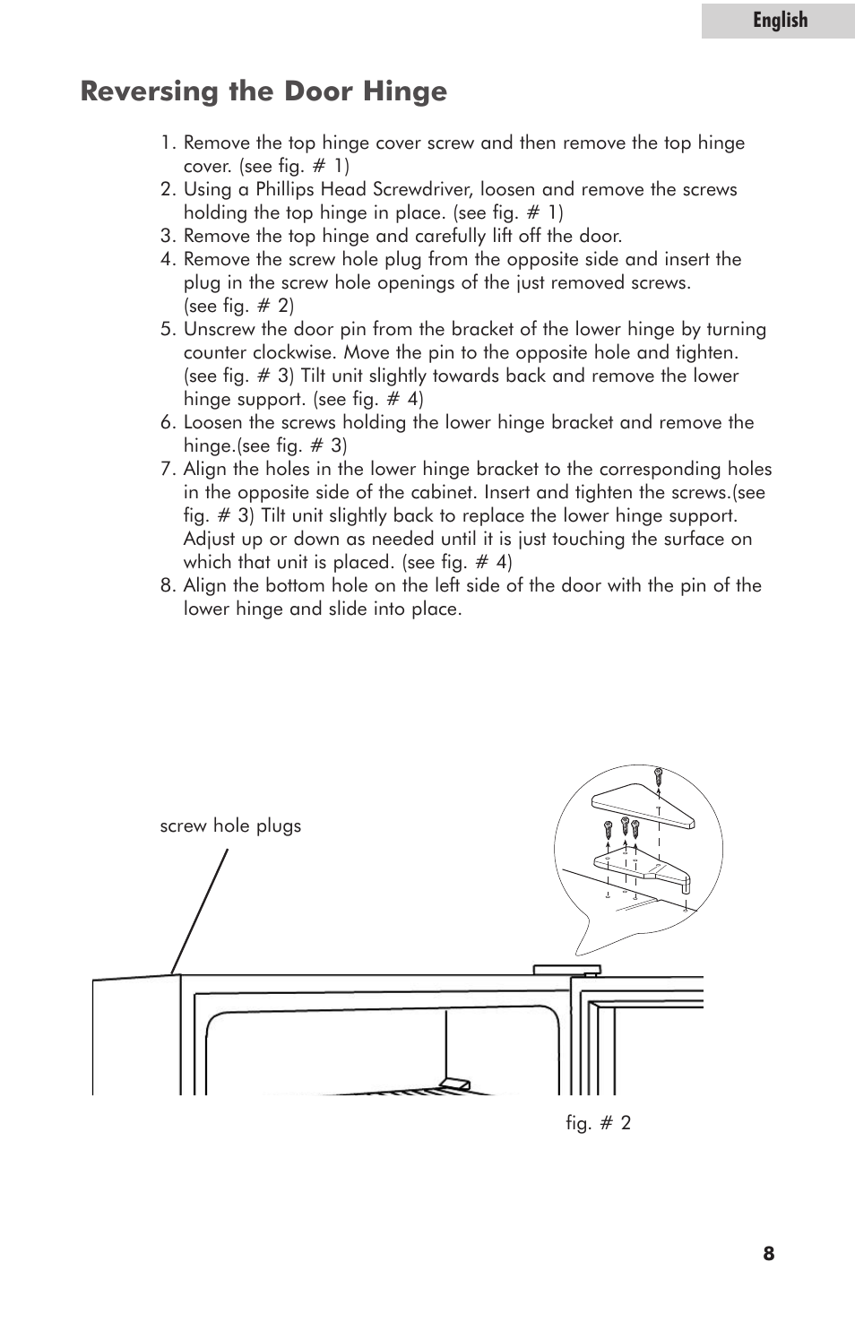 Reversing the door hinge | haier hc125fvs User Manual | Page 9 / 48