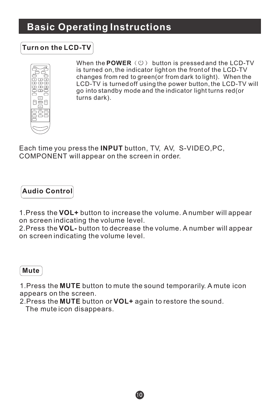 Basic operating instructions, Turn on the lcd-tv | haier HL22E User Manual | Page 15 / 33