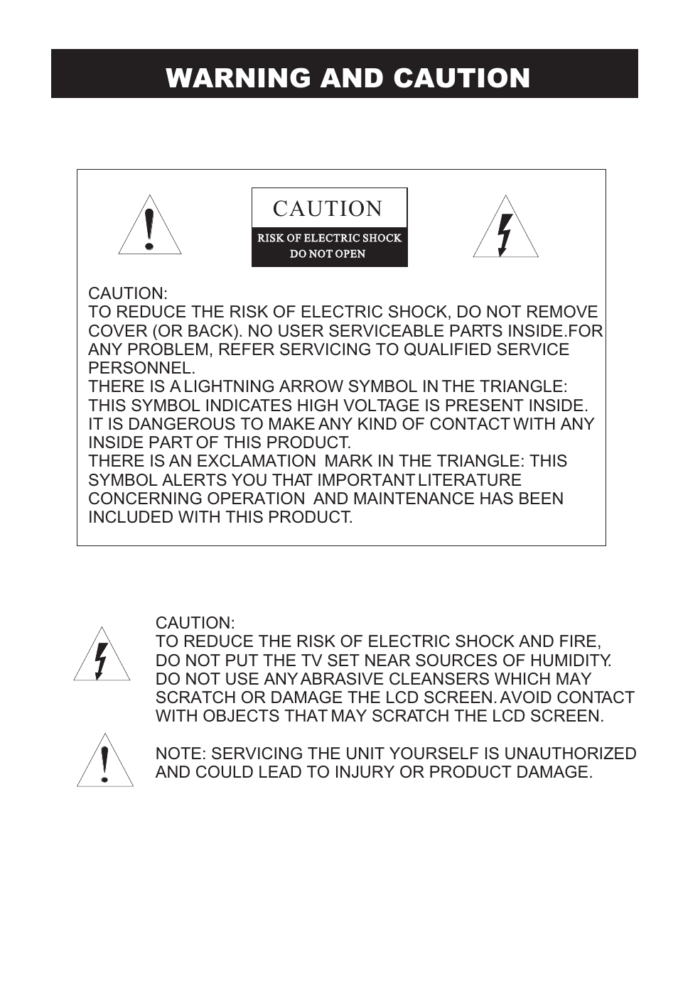 Warning and caution | haier HL22E User Manual | Page 2 / 33