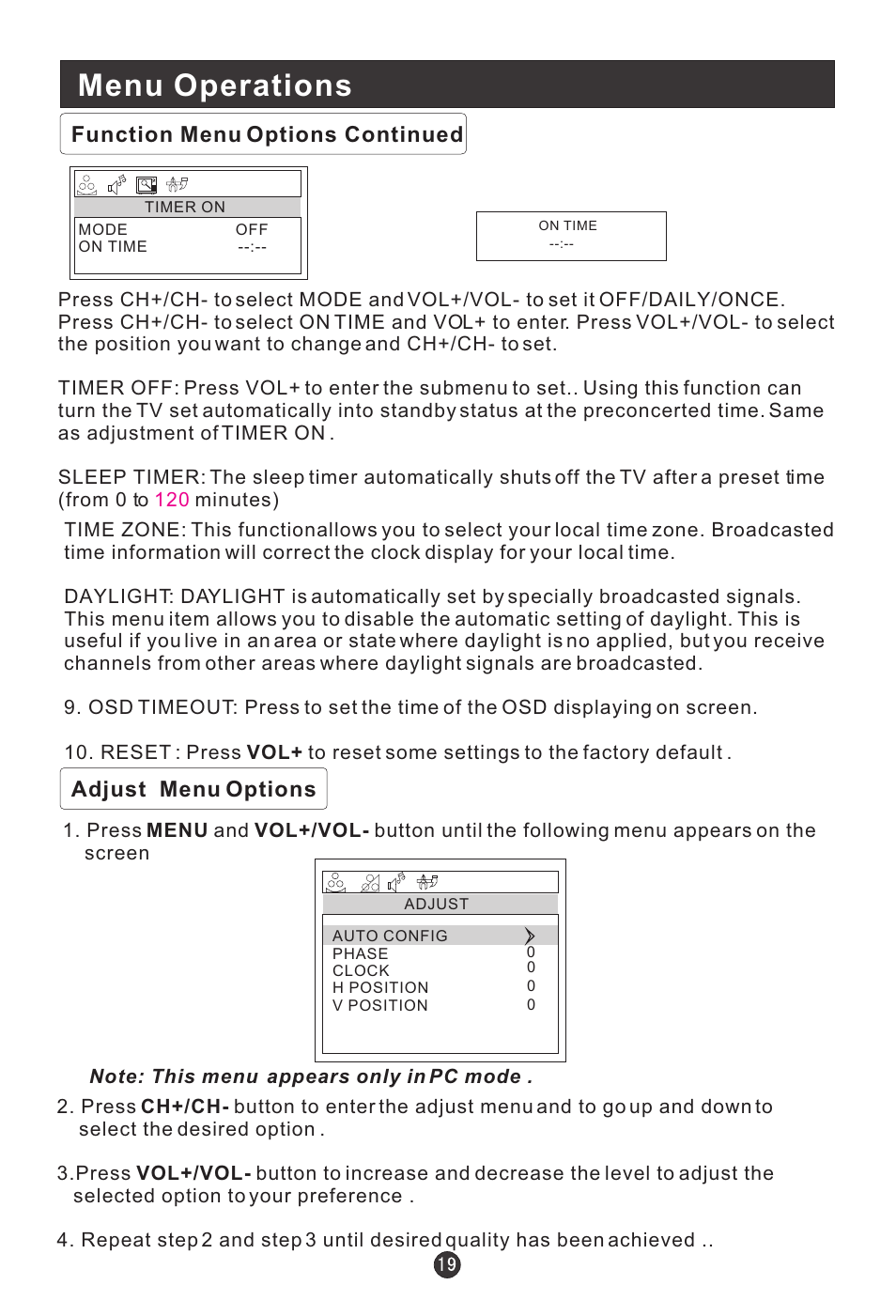 Menu operations | haier HL22E User Manual | Page 24 / 33