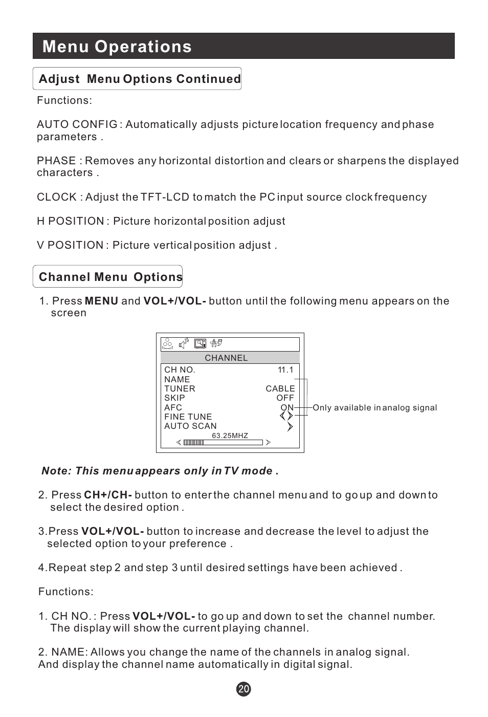 Menu operations | haier HL22E User Manual | Page 25 / 33