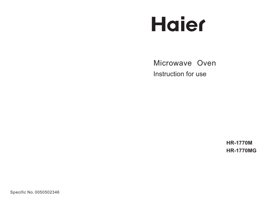 haier HR-1770MG User Manual | 8 pages