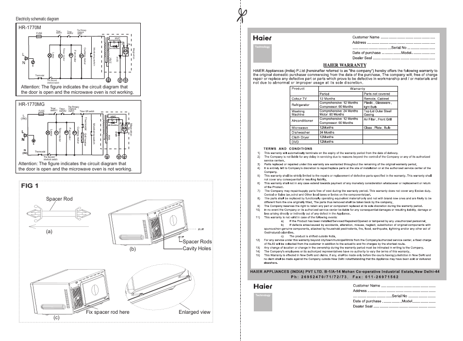 Electricity schematic diagram | haier HR-1770MG User Manual | Page 2 / 8