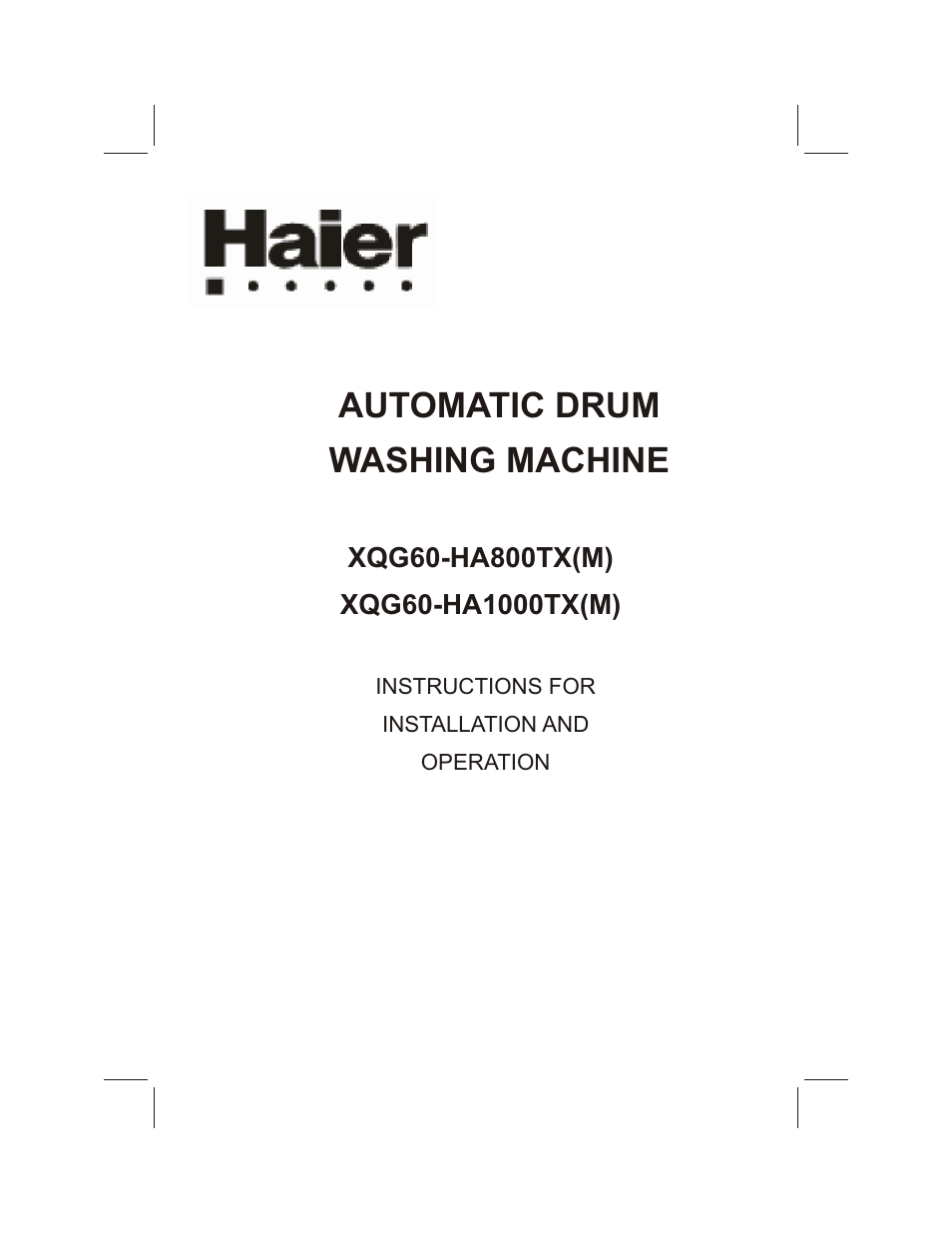 haier XQG60-HA800TX(M) User Manual | 21 pages