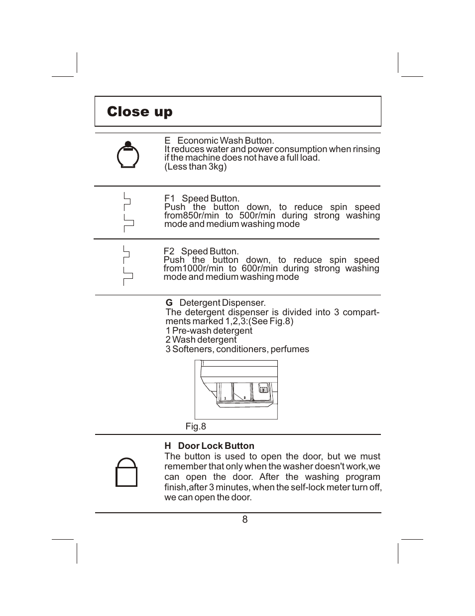 Close up | haier XQG60-HA800TX(M) User Manual | Page 9 / 21