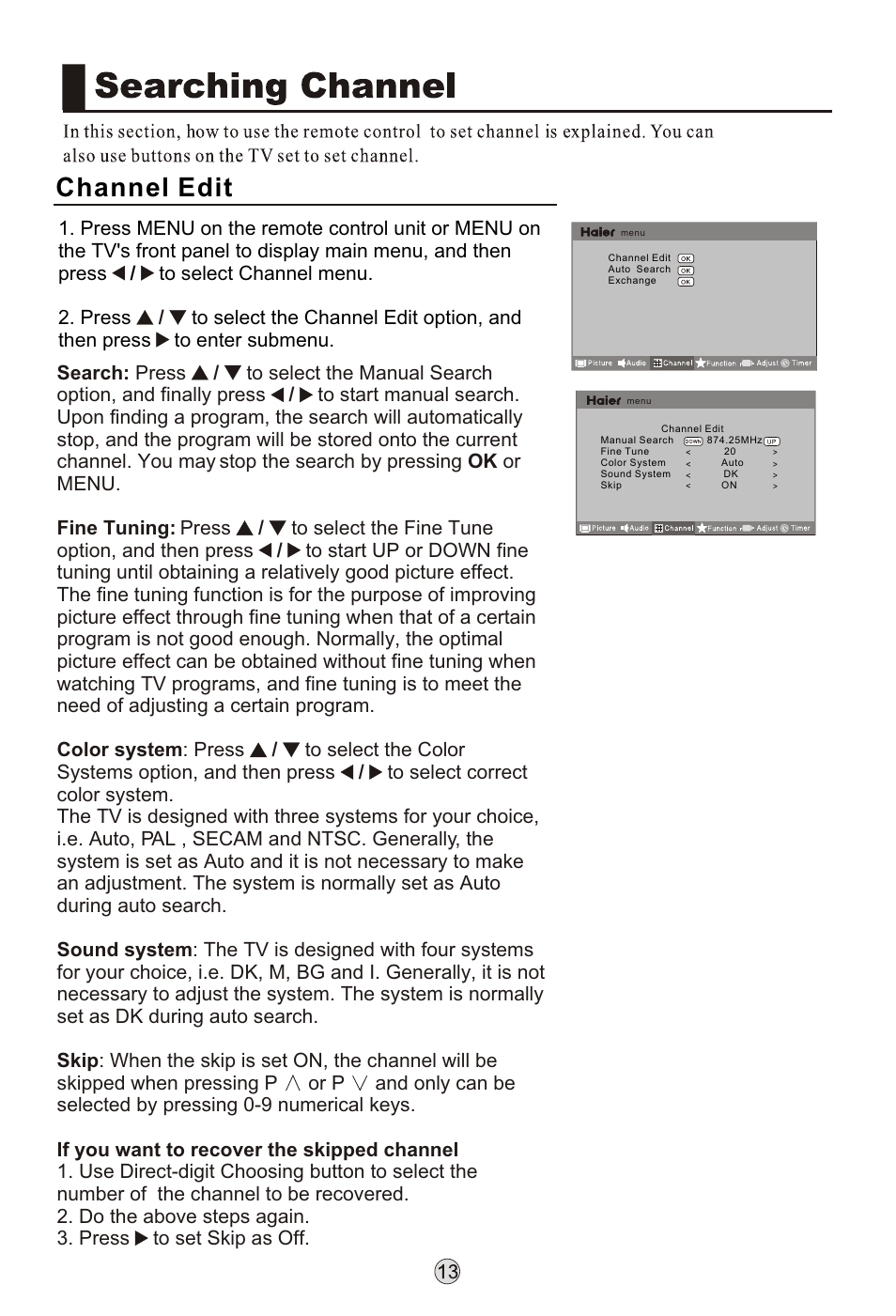 Т³гж 15, Channel edit | haier L32K3 User Manual | Page 15 / 36