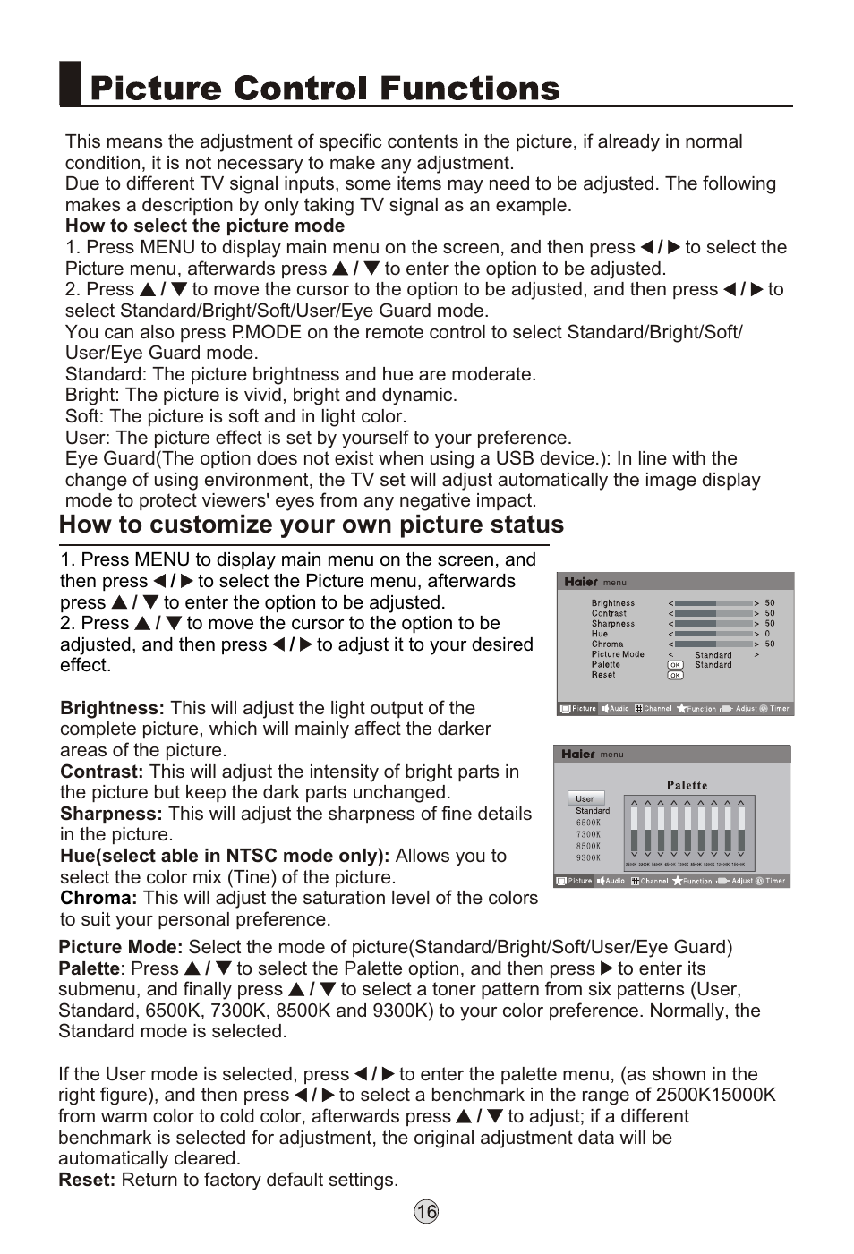 Т³гж 18, How to customize your own picture status | haier L32K3 User Manual | Page 18 / 36