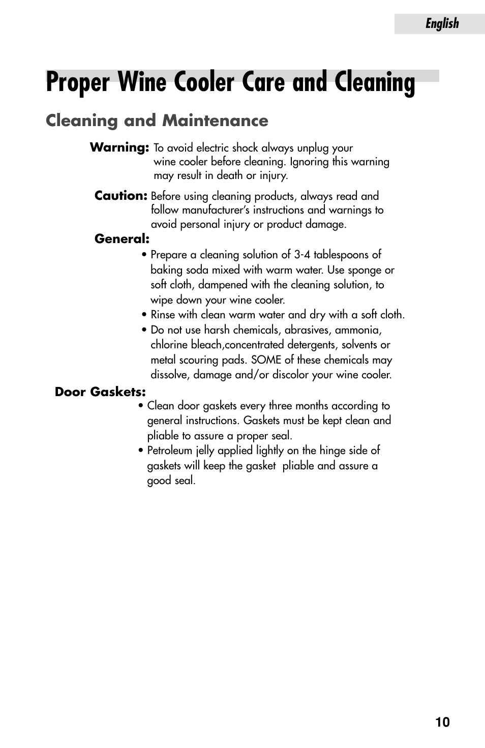 Proper wine cooler care and cleaning, Cleaning and maintenance | haier JC-82G User Manual | Page 11 / 13