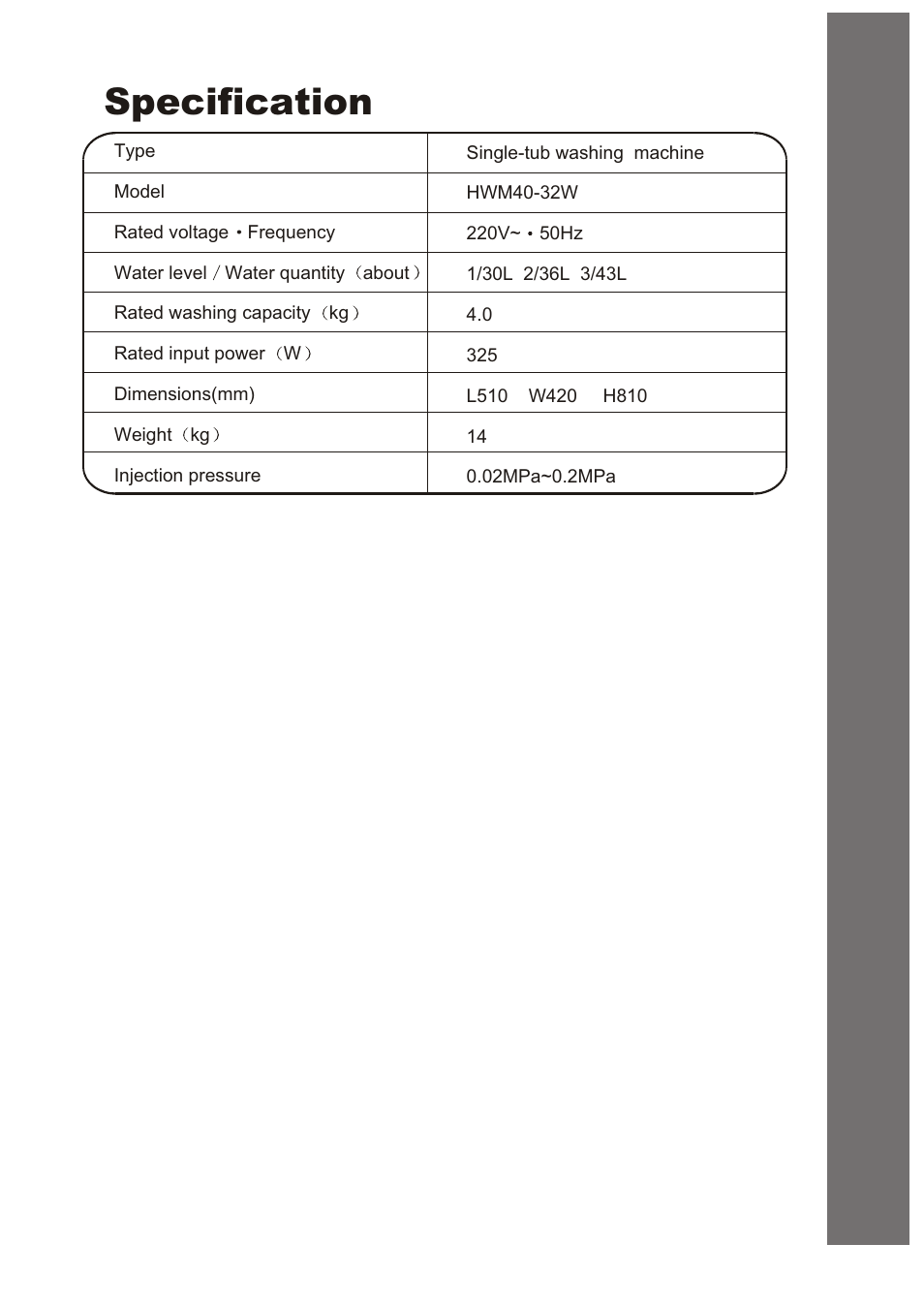 Specification | haier HWM40-32W User Manual | Page 12 / 12