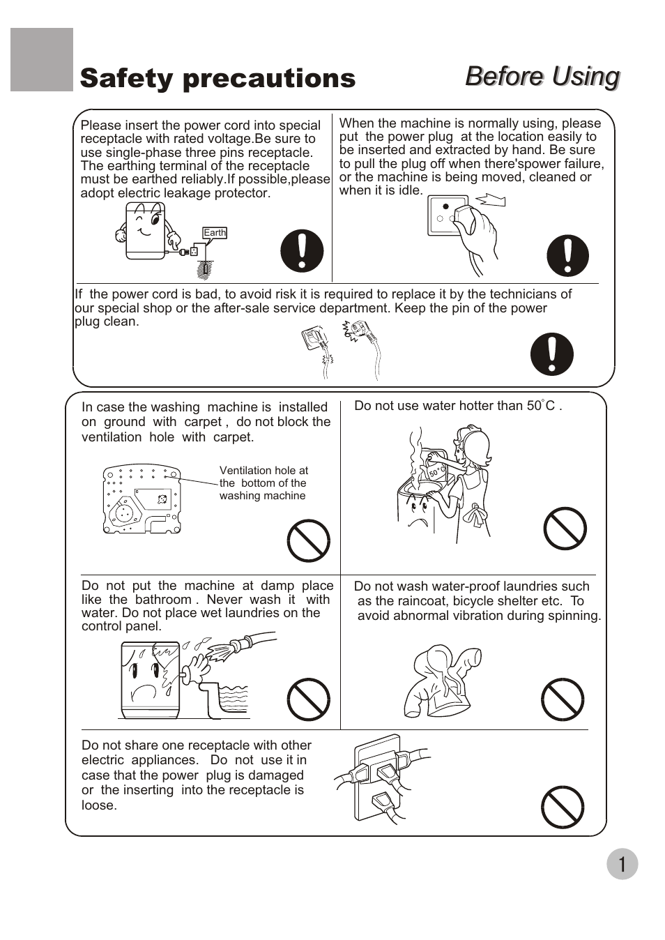 Before using, Before using safety precautions | haier HWM40-32W User Manual | Page 3 / 12