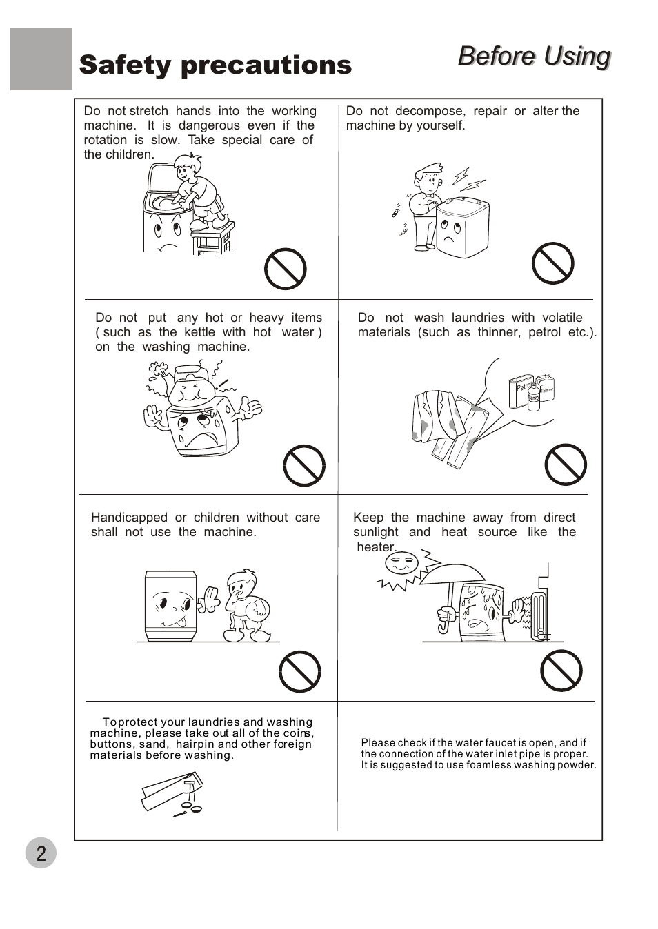Before using, Safety precautions | haier HWM40-32W User Manual | Page 4 / 12