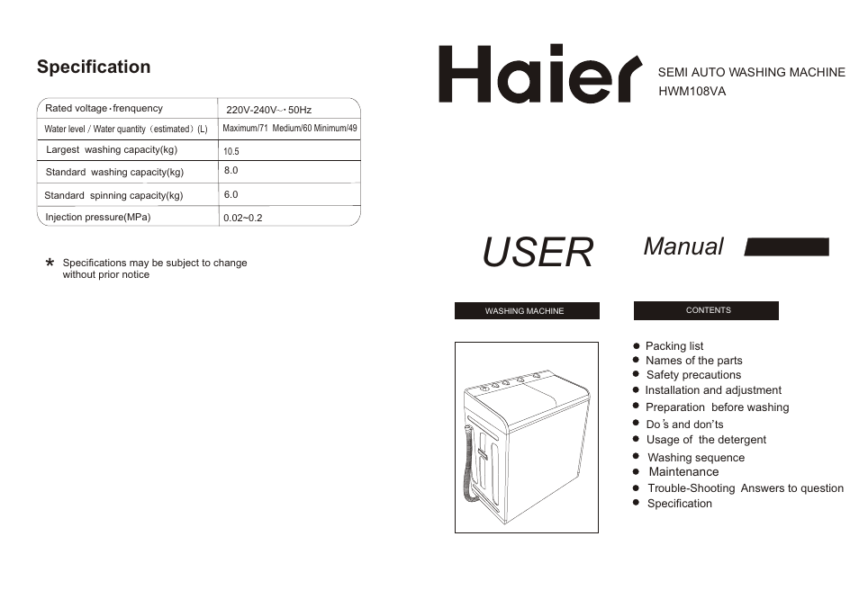 haier HWM108VA User Manual | 10 pages