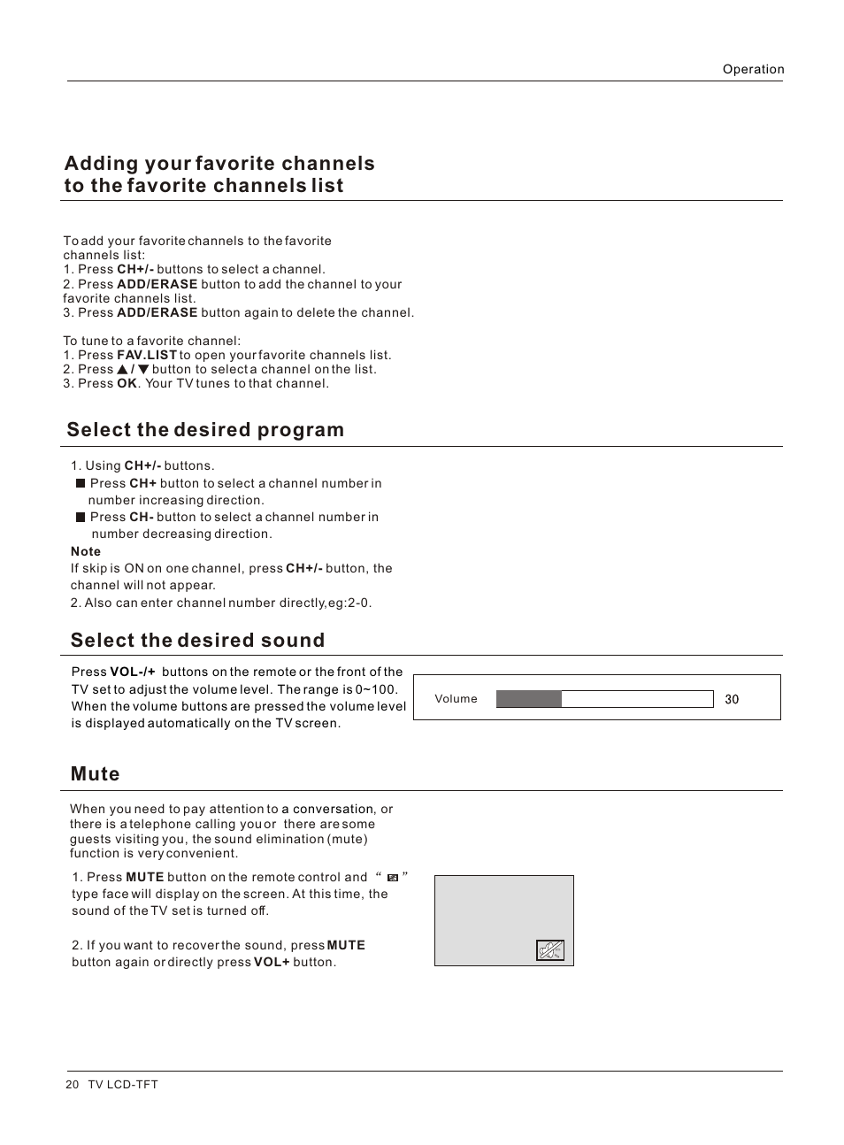 Т³гж 20, Select the desired sound, Mute | haier HL26K User Manual | Page 20 / 42