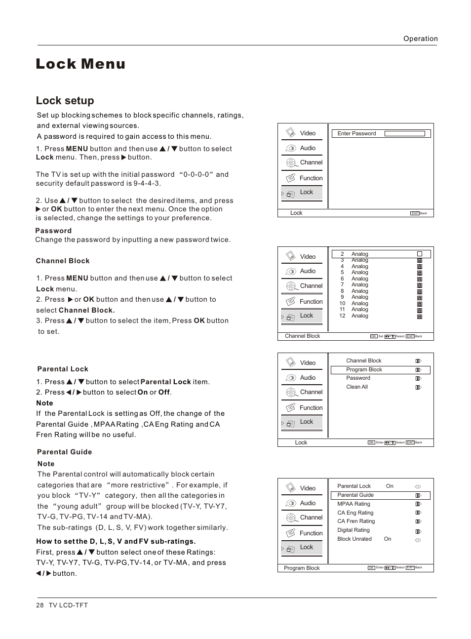 Т³гж 28, Lock menu, Lock setup | haier HL26K User Manual | Page 28 / 42
