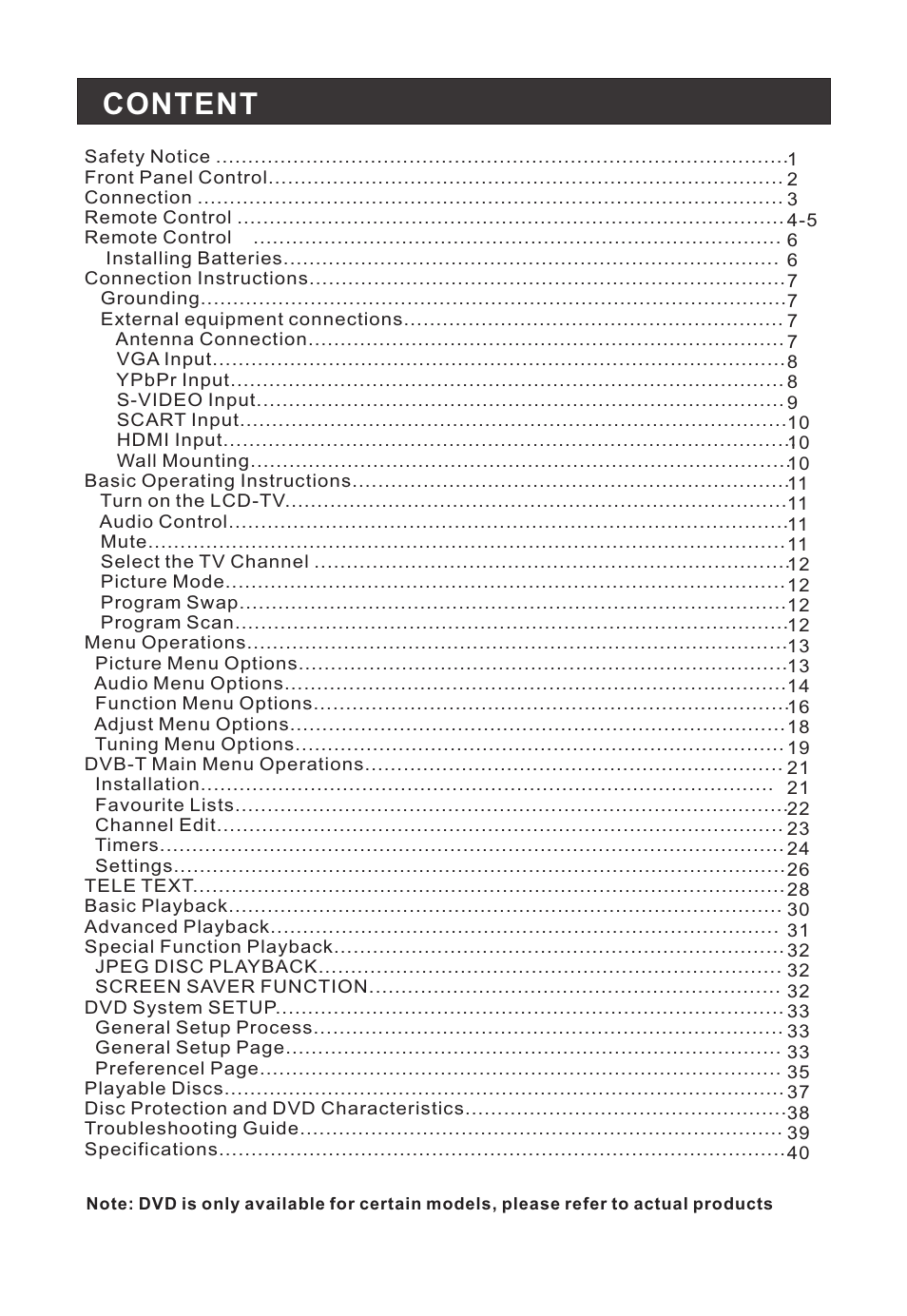 Content | haier L22T12W-A User Manual | Page 2 / 42