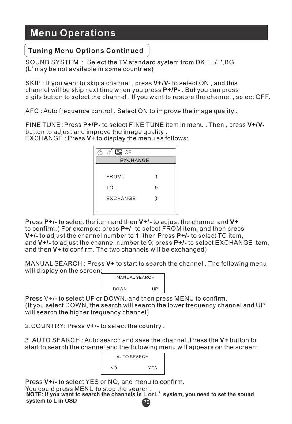 Menu operations | haier L22T12W-A User Manual | Page 22 / 42