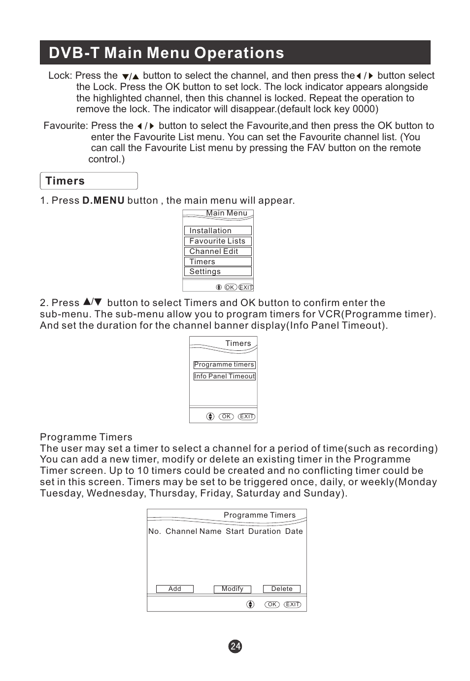 Dvb-t main menu operations, Timers | haier L22T12W-A User Manual | Page 26 / 42