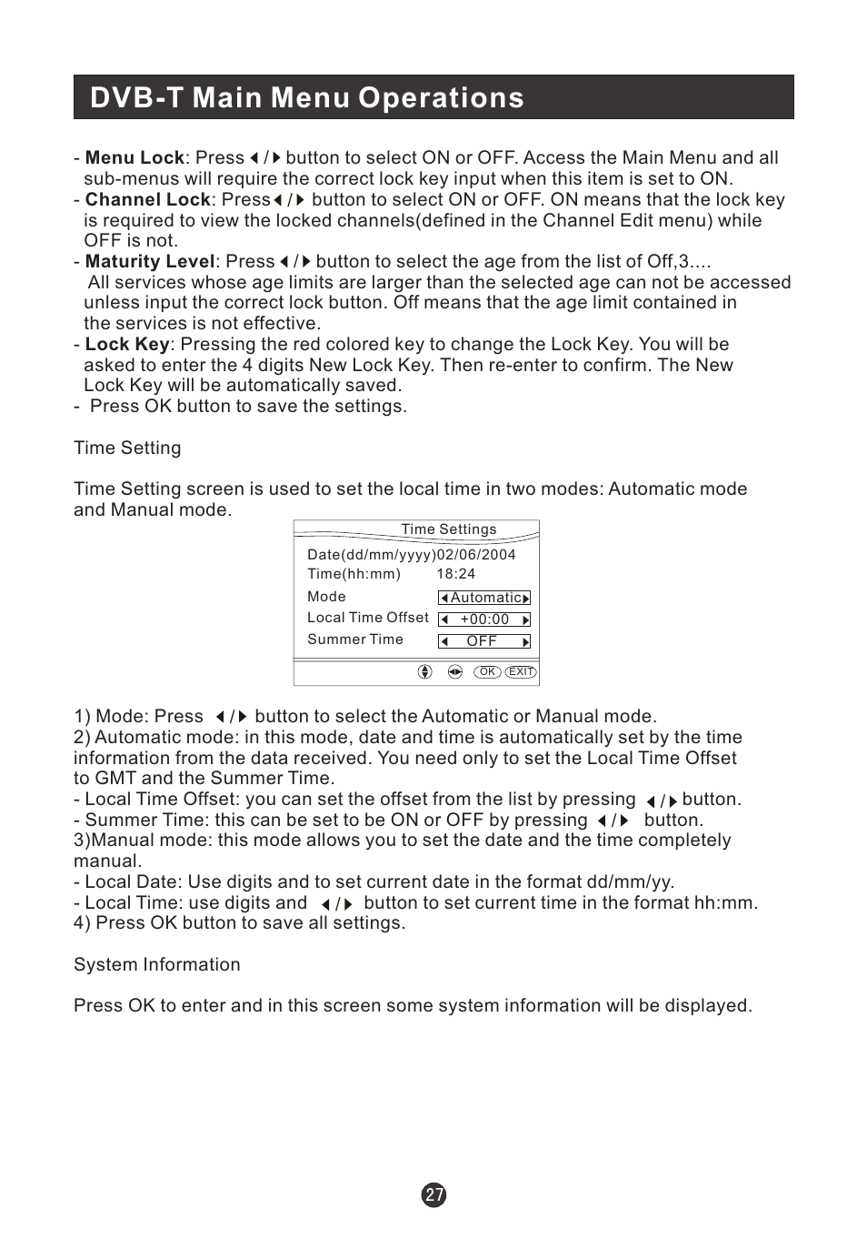Dvb-t main menu operations | haier L22T12W-A User Manual | Page 29 / 42