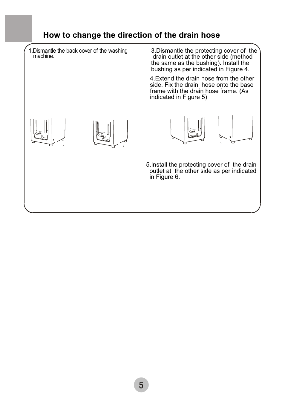 How to change the direction of the drain hose | haier HWM55-0528 User Manual | Page 7 / 18