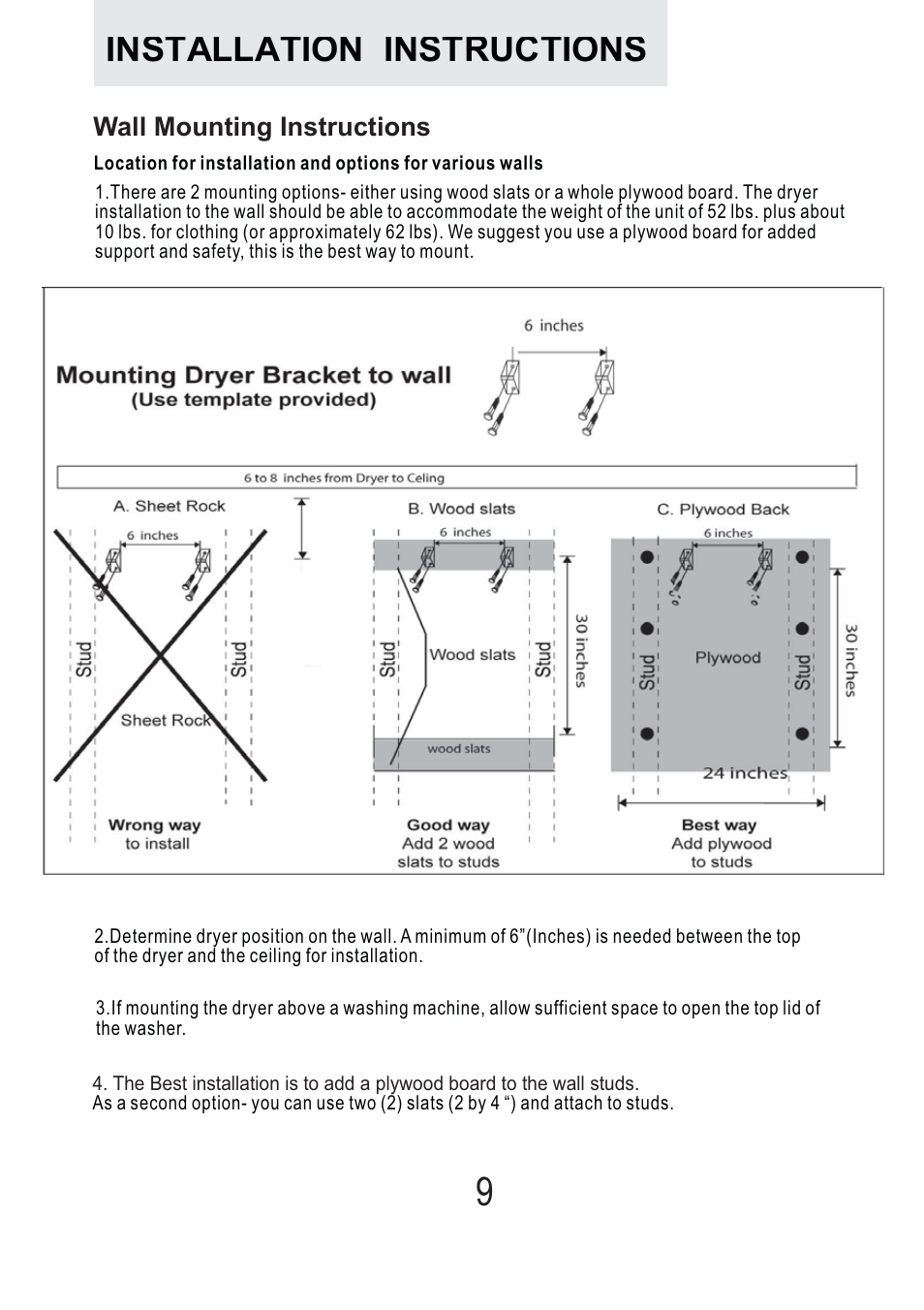 Installation instructions | haier Space Saving 120 Volt Electric Vented Tumble Dryer HLP140E User Manual | Page 10 / 24