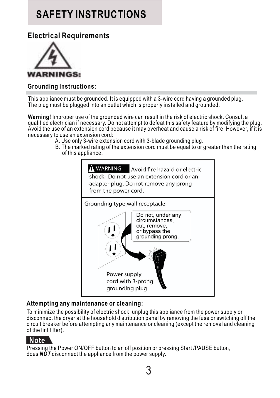 Safety instructions | haier Space Saving 120 Volt Electric Vented Tumble Dryer HLP140E User Manual | Page 4 / 24