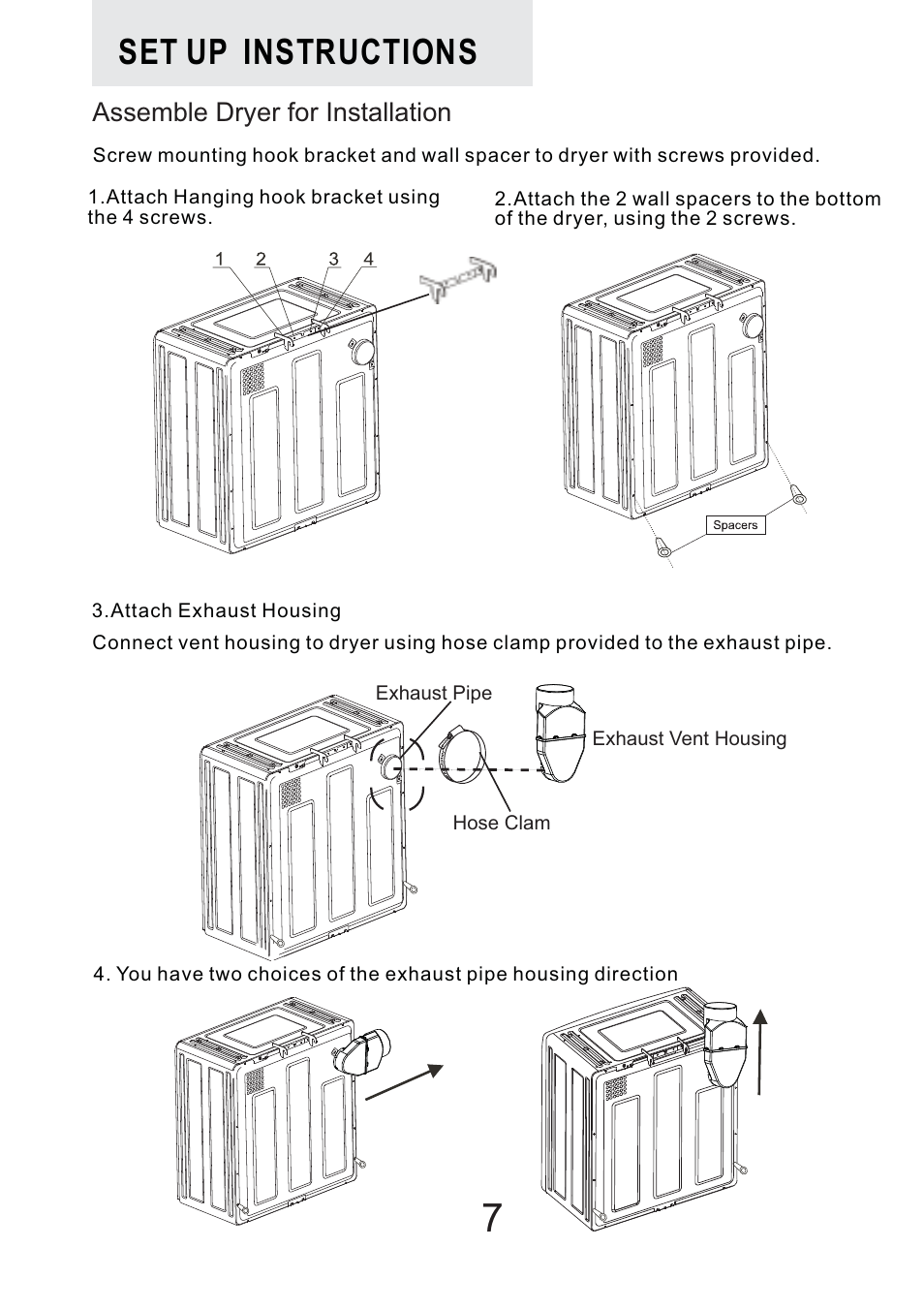 Set up instructions | haier Space Saving 120 Volt Electric Vented Tumble Dryer HLP140E User Manual | Page 8 / 24