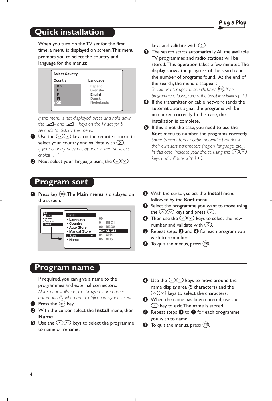 Quick installation program sort program name | Philips 32PW6518 User Manual | Page 6 / 84