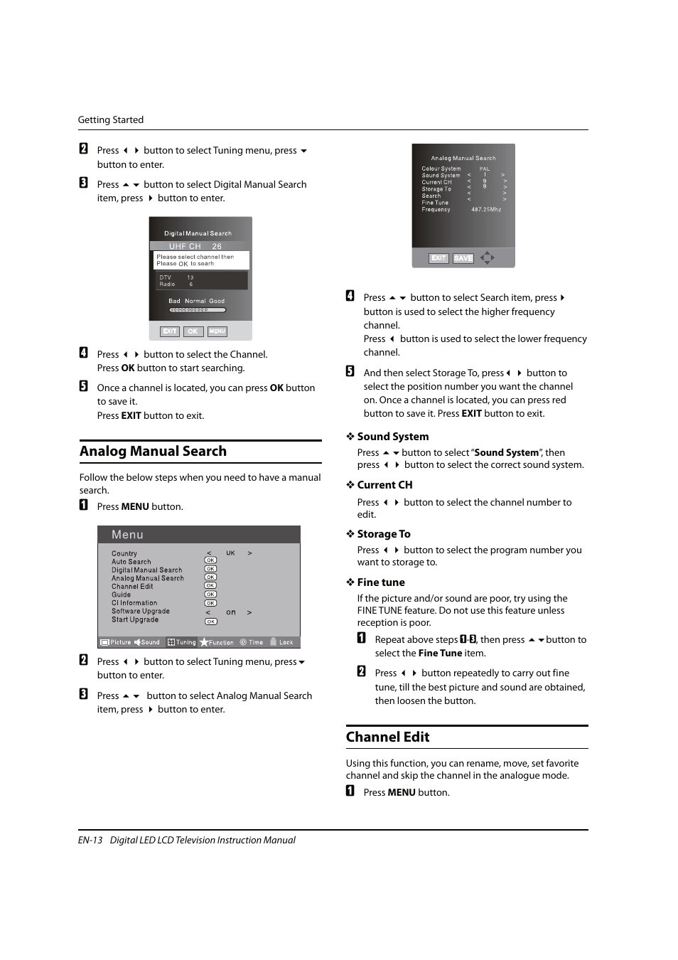 Analog manual search, Channel edit | haier 0090504932V User Manual | Page 14 / 95
