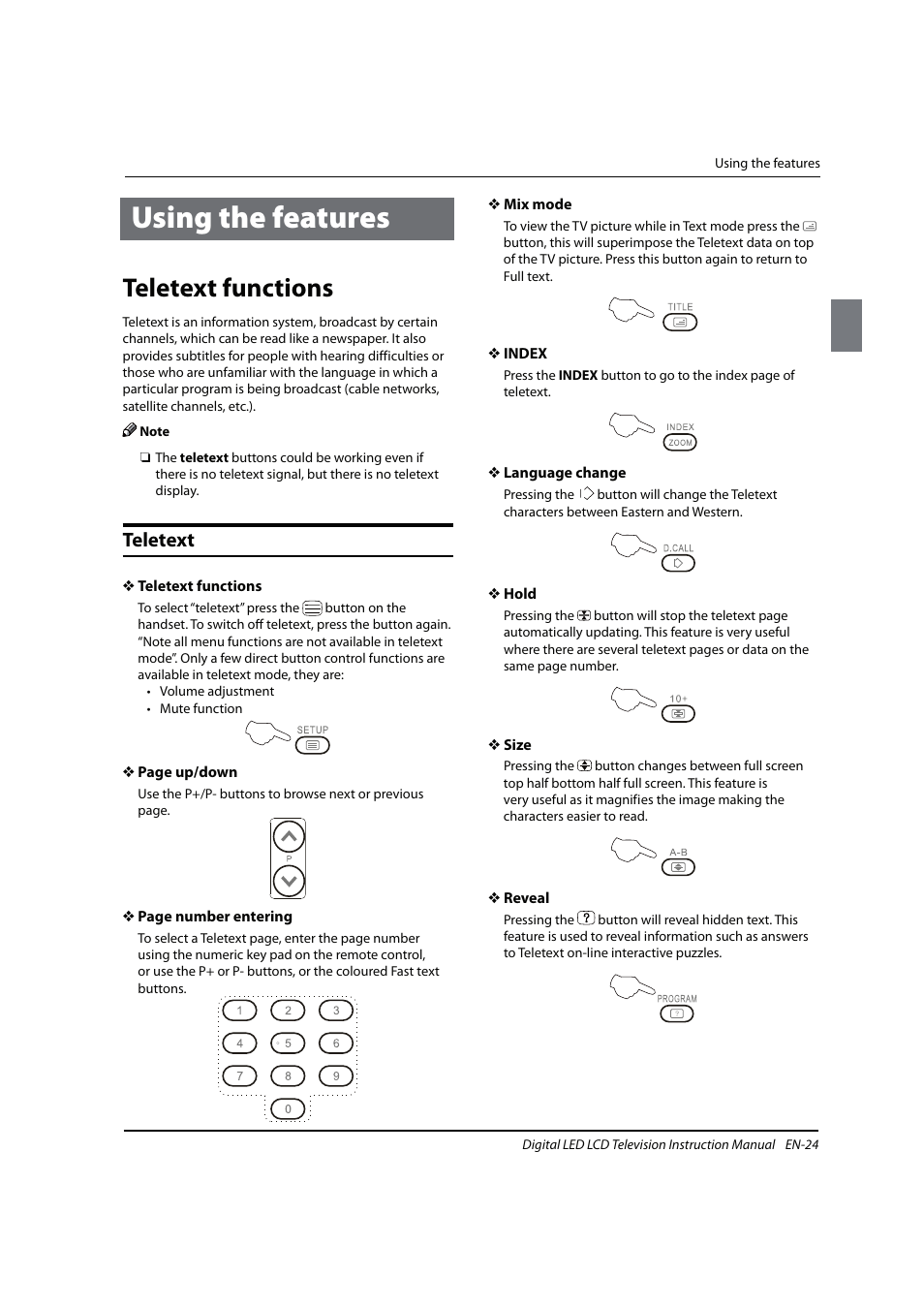 Using the features, Teletext functions, Teletext | haier 0090504932V User Manual | Page 25 / 95