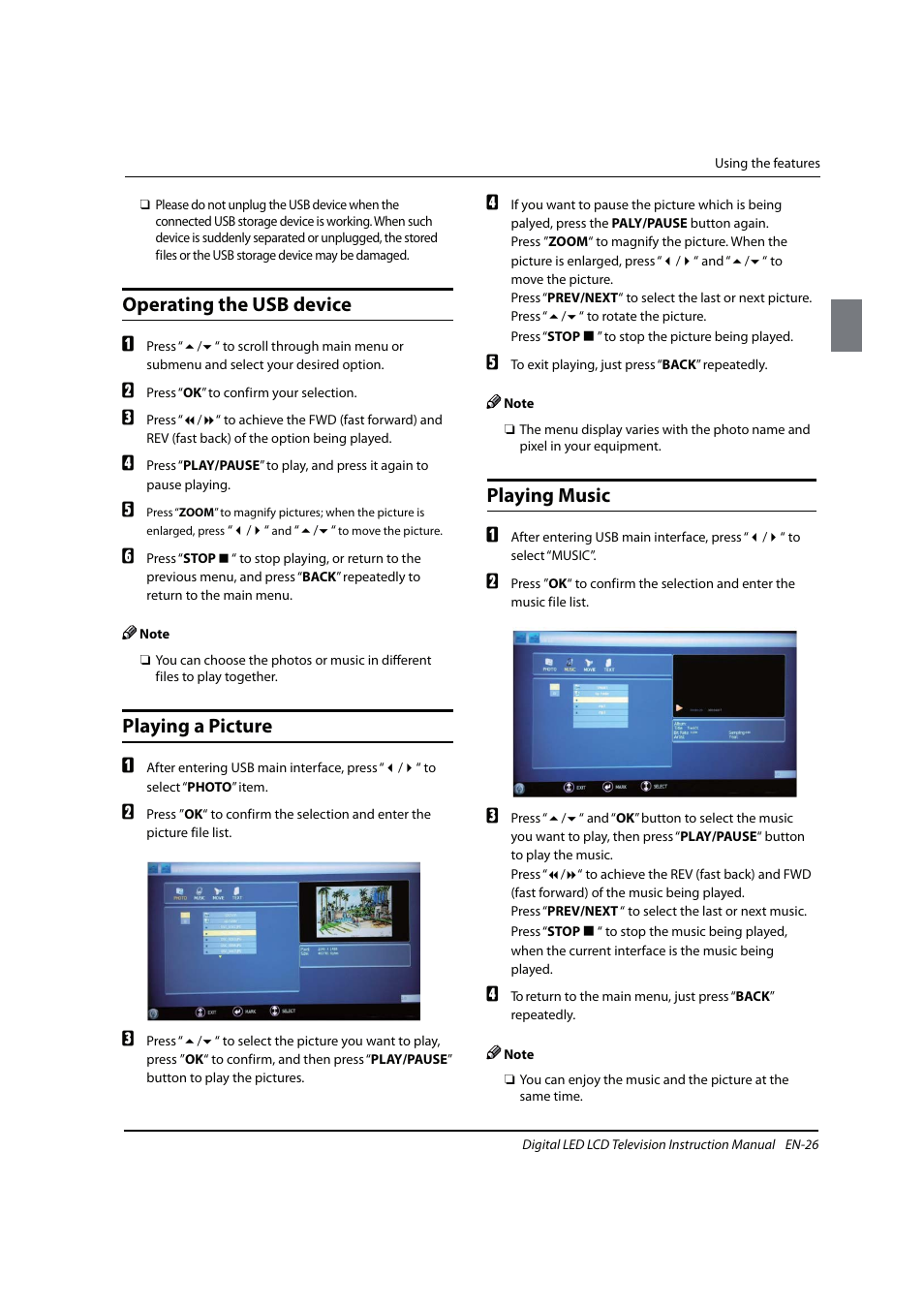 Operating the usb device, Playing a picture, Playing music | haier 0090504932V User Manual | Page 27 / 95