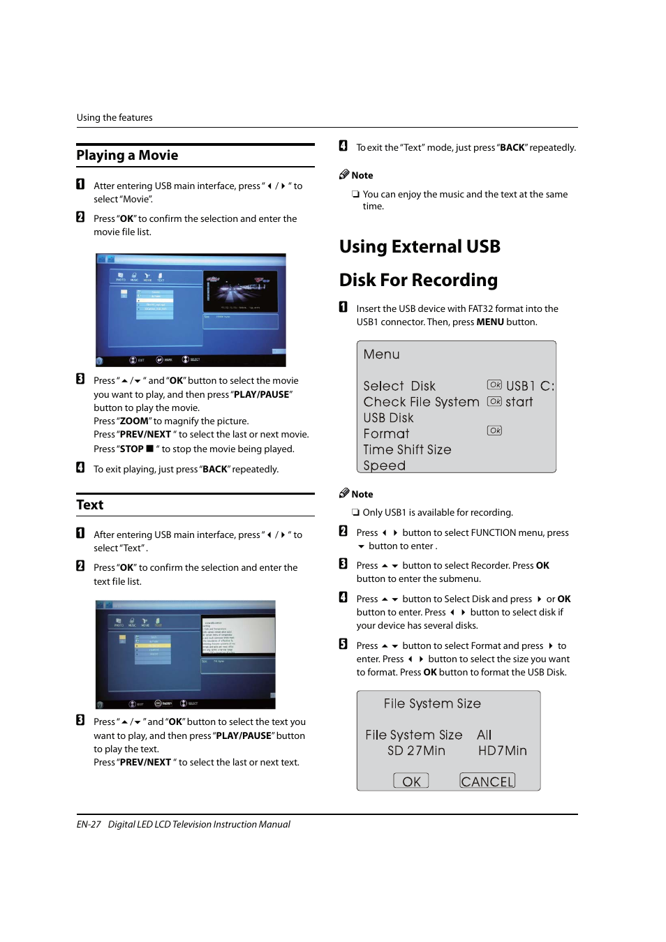 Using external usb disk for recording, Playing a movie, Text | haier 0090504932V User Manual | Page 28 / 95