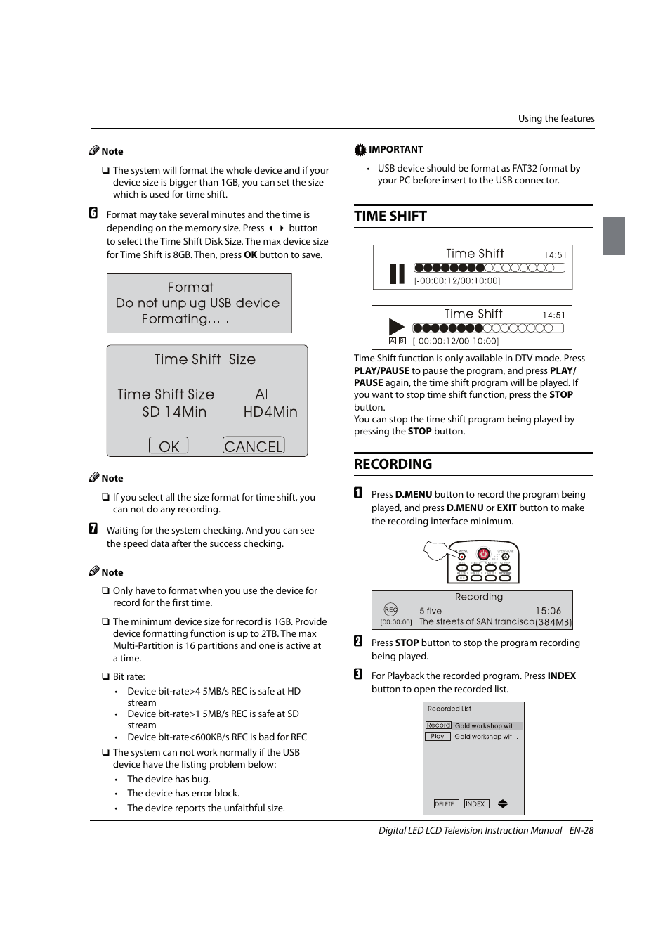 Time shift, Recording | haier 0090504932V User Manual | Page 29 / 95